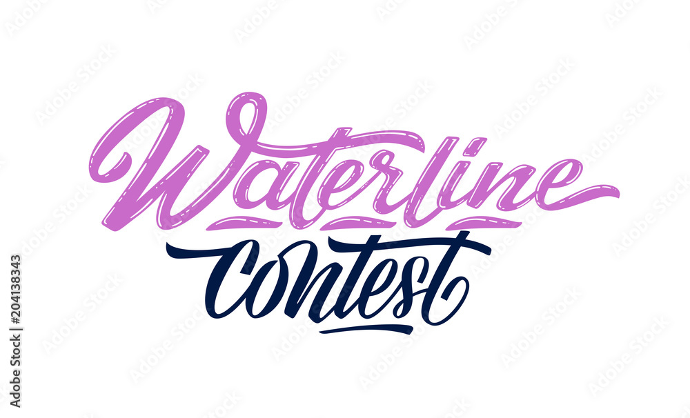 Waterline contest text for logotype, badge and icon. Vector illustration for design t-shirts, banners, labels, clothes, apparel, extreme sports competition. Vector illustration of handwritten letterin