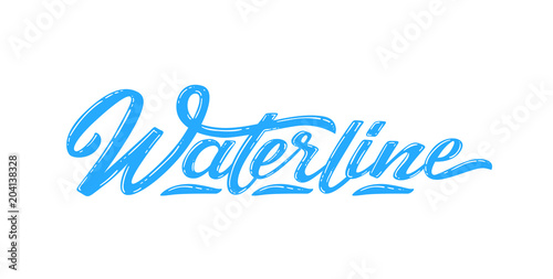 Waterline text for logotype, badge and icon. Vector illustration for design t-shirts, banners, labels, clothes, apparel, extreme sports competition. Vector illustration of handwritten letterin