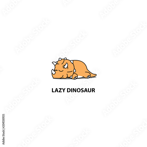 Lazy dinosaur, cute triceratops sleeping icon, logo design, vector illustration