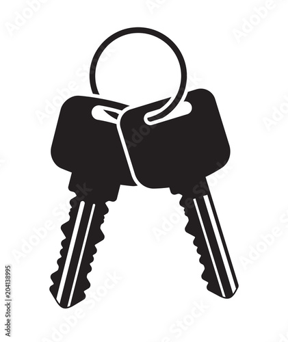 Pair of vector keys with ring. Black flat icon for your design.