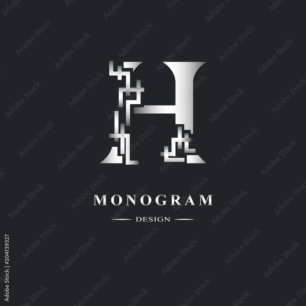 Abstract Capital letter H. Graceful Linear style. Geometric Strict design. Beautiful logo. Silver emblem for book design, brand name, business card, Restaurant, Boutique, Hotel. Vector illustration Abstract Capital letter H. Graceful Linear style. Geometric Strict design. Beautiful logo. Silver emblem for book design, brand name, business card, Restaurant, Boutique, Hotel. Vector illustration