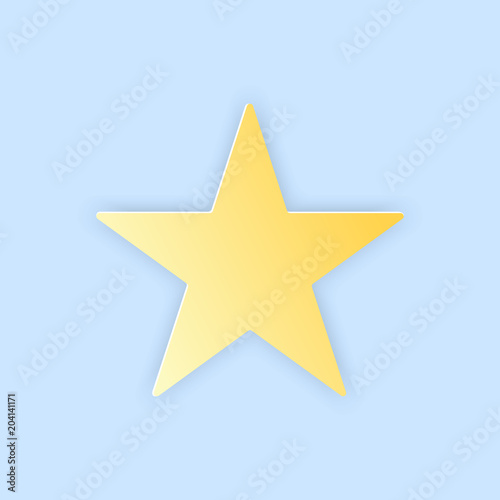 Vector illustration  yellow simple star in papercut style with transparent shadows isolated on blue background
