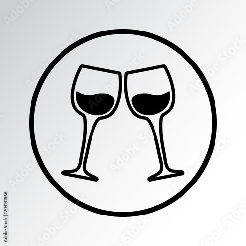 Two wine glasses, black round icon. Vector illustration