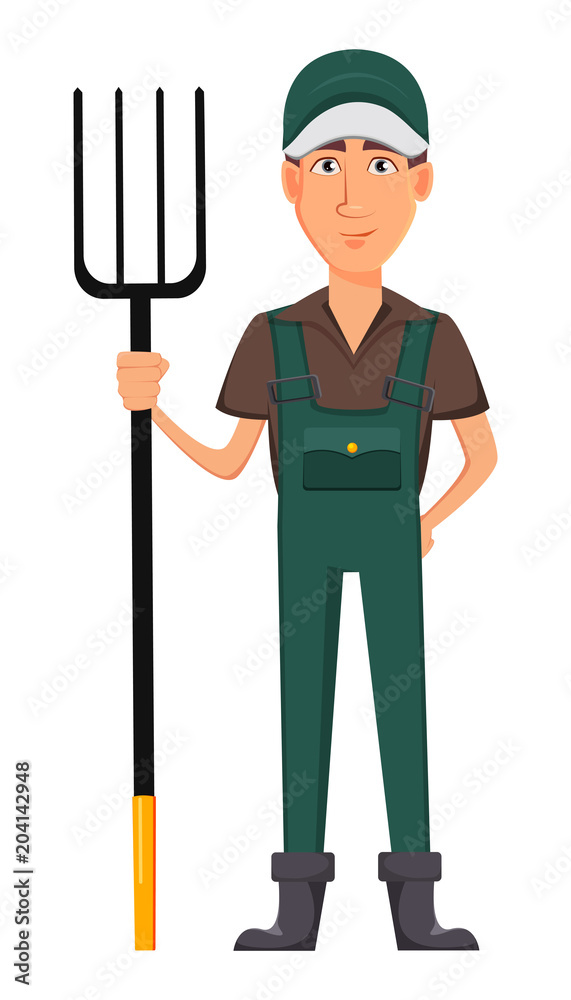 Gardener man, cartoon character in uniform Gardener man, cartoon character in uniform