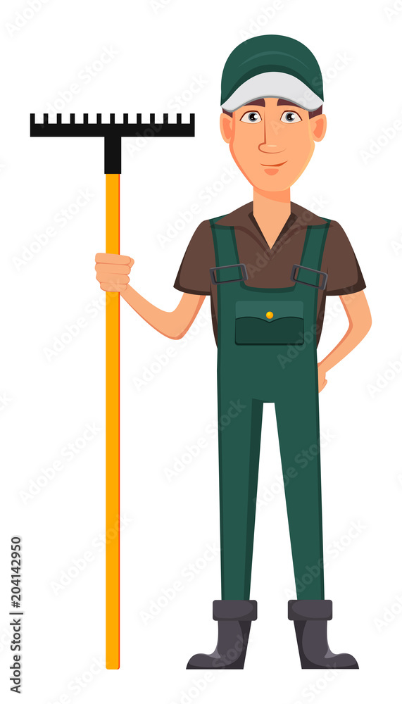 Gardener man, cartoon character in uniform Gardener man, cartoon character in uniform