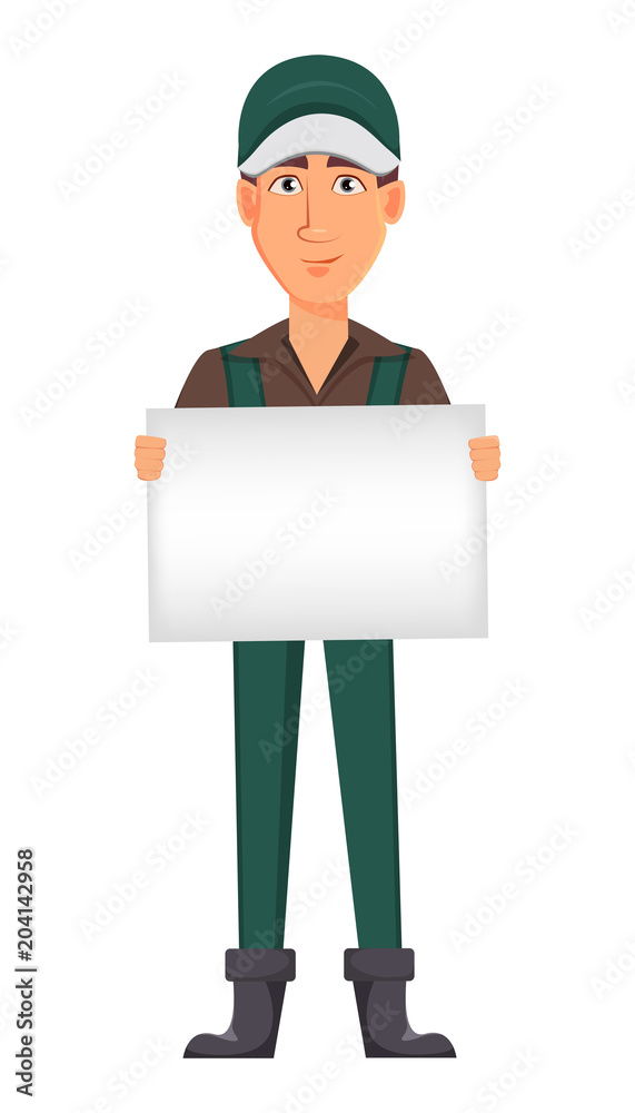 Gardener man, cartoon character in uniform Gardener man, cartoon character in uniform