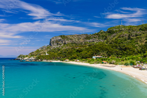 The scenic Potami beach, a popular destination on the Greek island of Samos, Greece