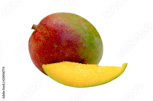 Mango with slice on a white background
