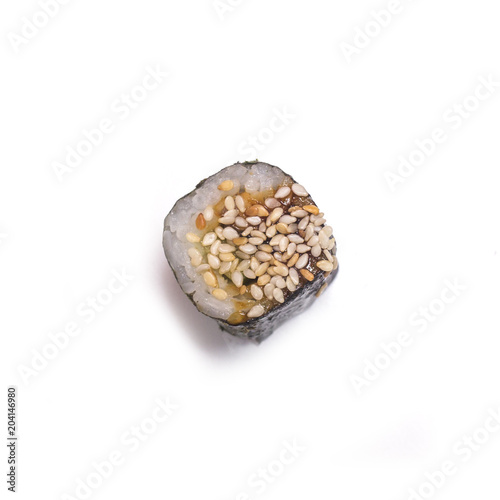 Unagi Roru roll on white background photo