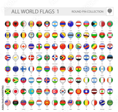 Round Pin Icons of All World Flags. Part 1