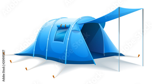 Touristic camping tent for active travel sports. Isolated