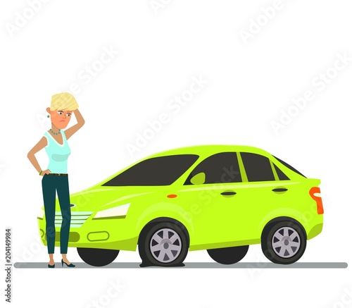 Breakdown of the car on the road.