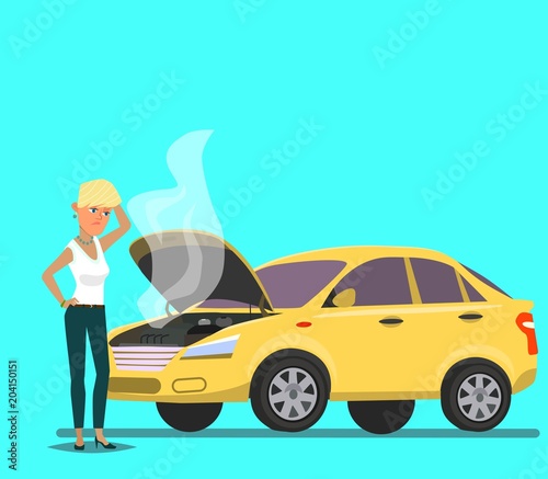 Breakdown of the car on the road.