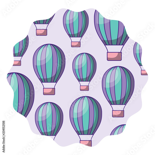 circular frame with hot air balloons pattern over white background, colorful design. vector illustration