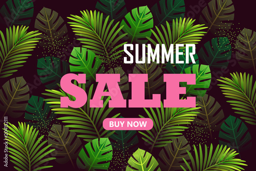tropical background. summer Sale. vector banner. jungle 