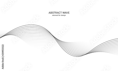 Abstract wave element for design. Digital frequency track equalizer. Stylized line art background. Vector illustration. Wave with lines created using blend tool. Curved wavy line, smooth stripe.