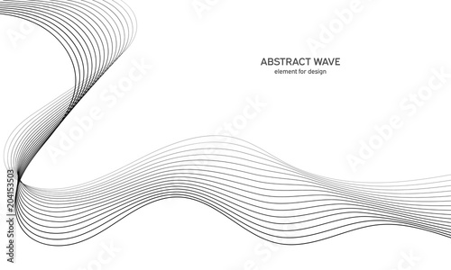 Abstract wave element for design. Digital frequency track equalizer. Stylized line art background. Vector illustration. Wave with lines created using blend tool. Curved wavy line, smooth stripe.