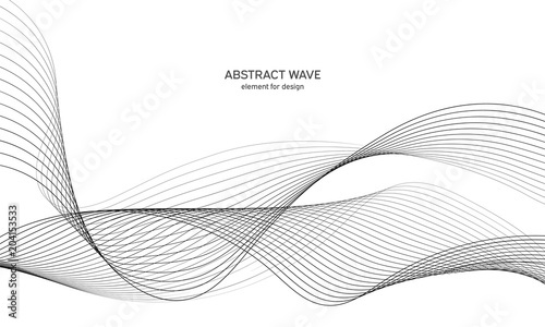 Abstract wave element for design. Digital frequency track equalizer. Stylized line art background. Vector illustration. Wave with lines created using blend tool. Curved wavy line, smooth stripe.