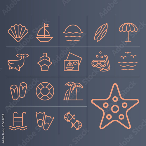 Set of icons of holiday by sea