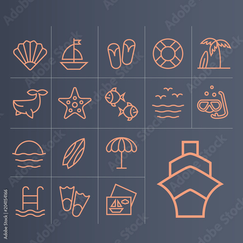 Set of simple icons to relax on sea