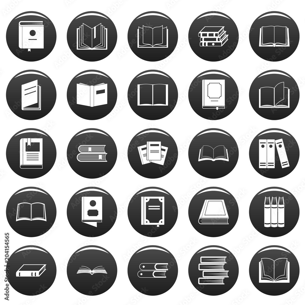 Book icons set. Simple illustration of 25 book vector icons black isolated Book icons set. Simple illustration of 25 book vector icons black isolated