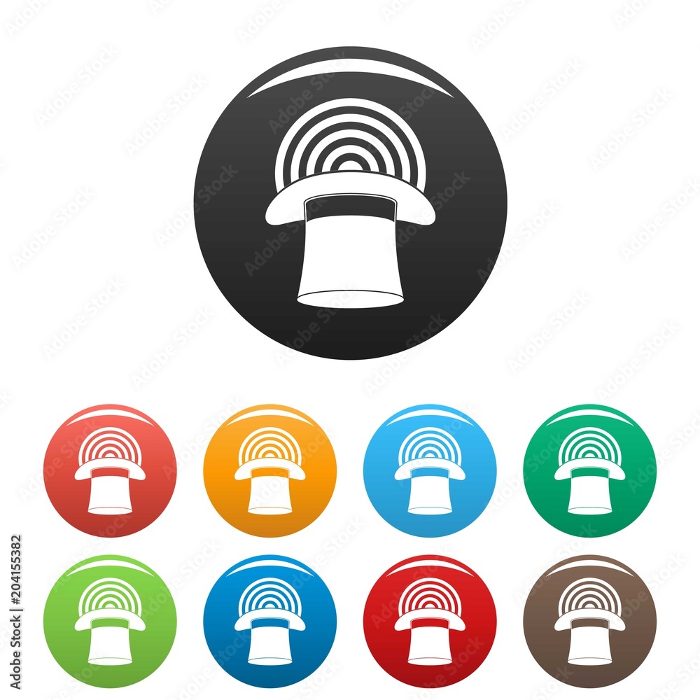 Hat with glow icon. Simple illustration of hat with glow vector icons set color isolated on white Hat with glow icon. Simple illustration of hat with glow vector icons set color isolated on white