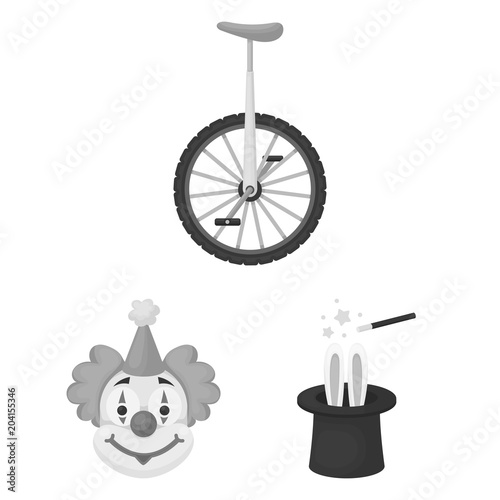 Circus and attributes monochrome icons in set collection for design. Circus Art vector symbol stock web illustration.