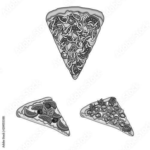 Different pizza monochrome icons in set collection for design.Pizza food vector symbol stock web illustration.