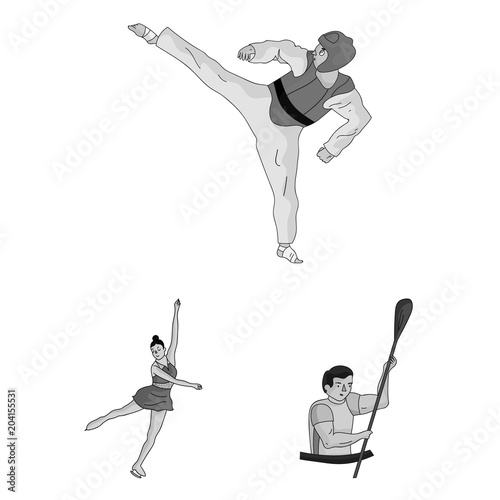 Different kinds of sports monochrome icons in set collection for design. Athlete, competitions vector symbol stock web illustration.