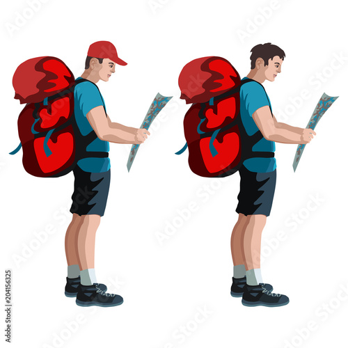 Isolated figure of a hiker with a map