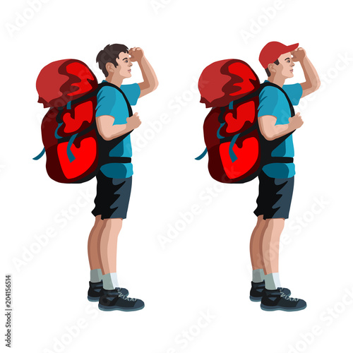 Isolated figure of a hiker looking on the sun