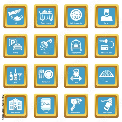 Hotel service icons set sapphirine square vector