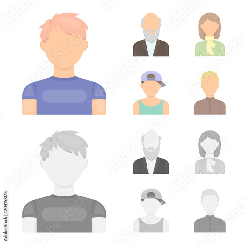 Boy in a cap, redheaded teenager, grandfather with a beard, a woman.Avatar set collection icons in cartoon,monochrome style vector symbol stock illustration web.