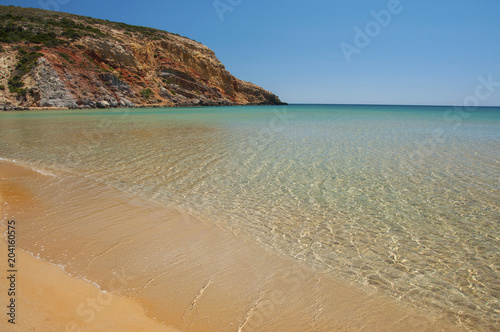 Crystal clear waters of Provatas beach at Milos island in Greece