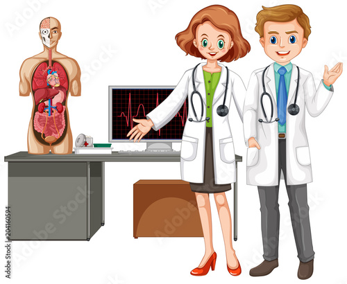 Doctors with Human Anatomy on White Background