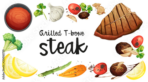 Grilled T-Bone Stake Element on White Background