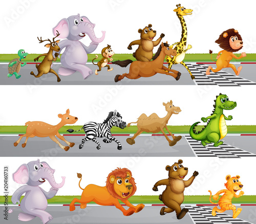 Animals Running Race at Finish Line