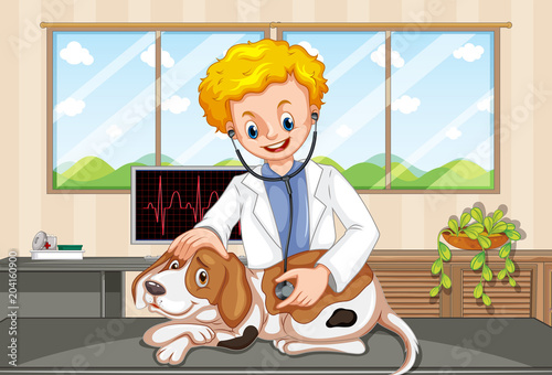 Vet and Dog at Clinic