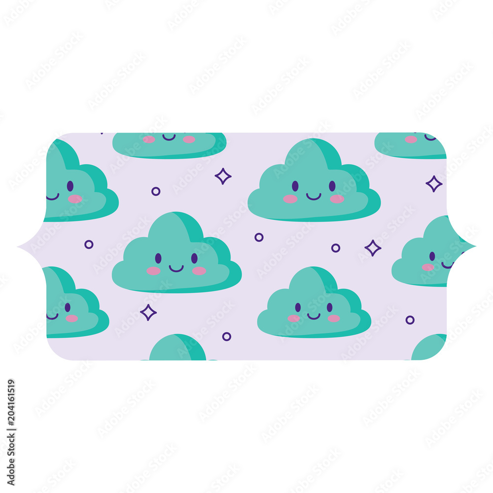 decorative banner with kawaii clouds pattern over white background, colorful design. vector illustration