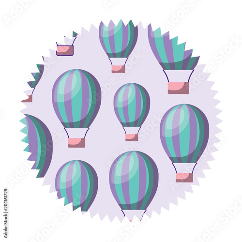 seal stamp with hot air balloons pattern over white background, colorful design. vector illustration