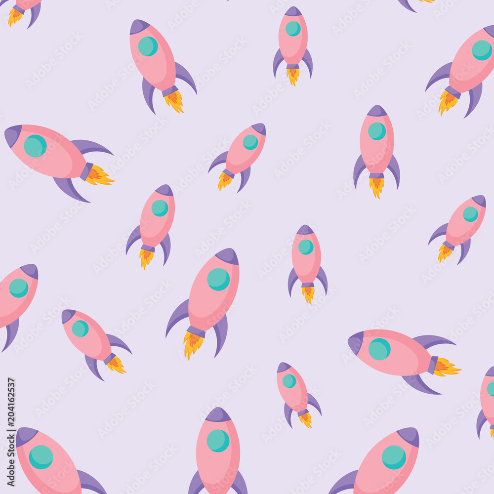 background with space rockets pattern, colorful design. vector illustration