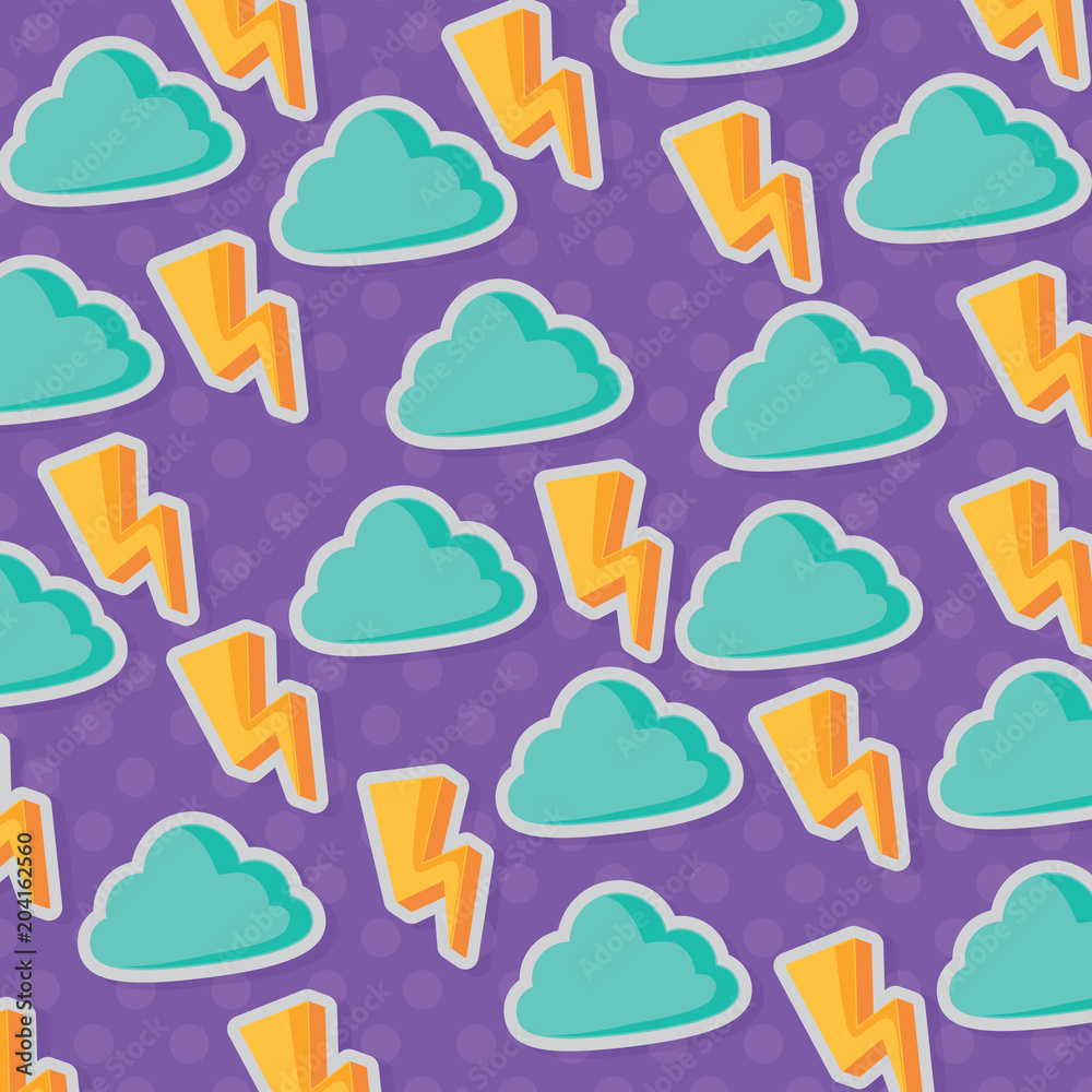 background with clouds and lightning pattern, colorful design. vector illustration