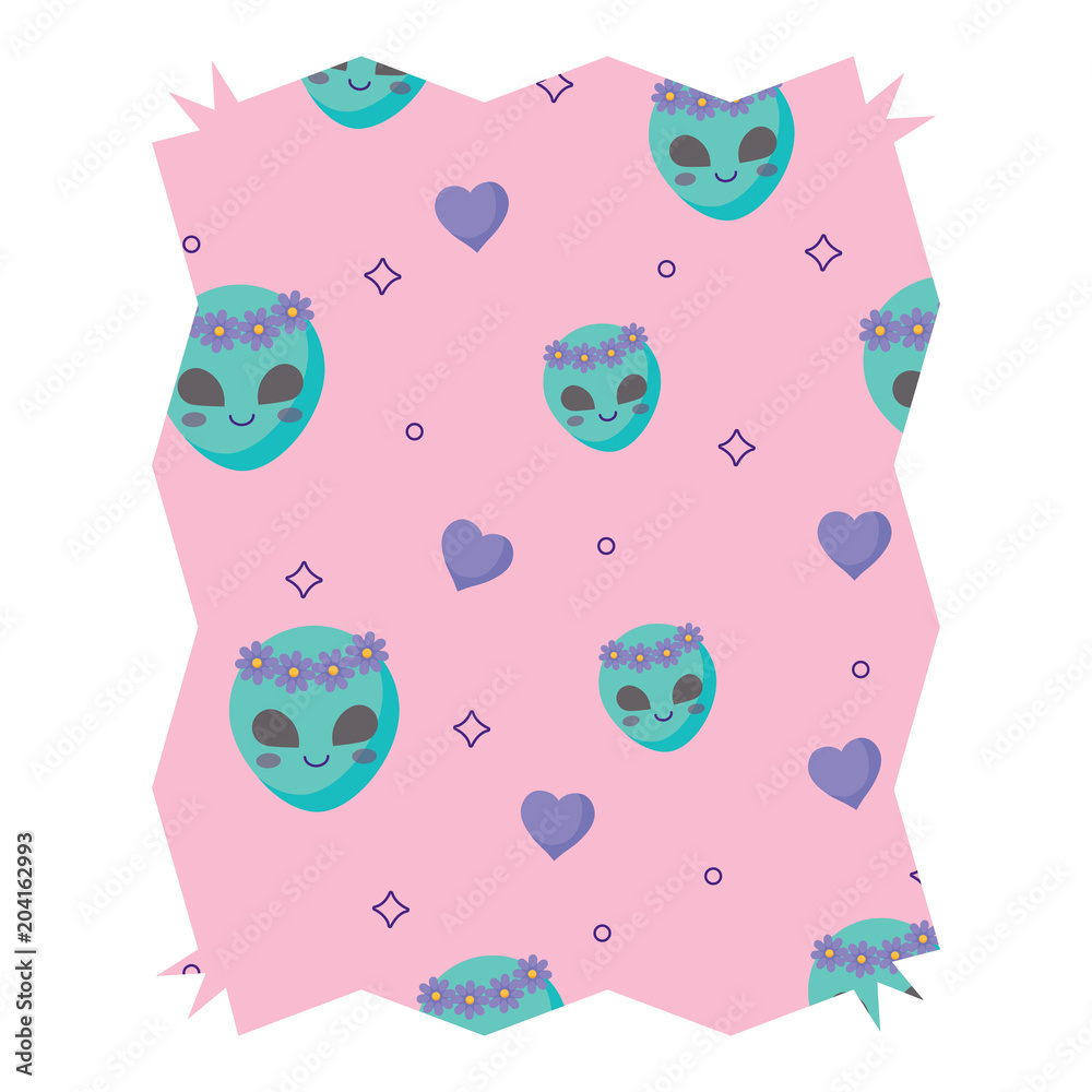 abstract frame with alien and hearts pattern over white background, colorful design. vector illustration abstract frame with alien and hearts pattern over white background, colorful design. vector illustration