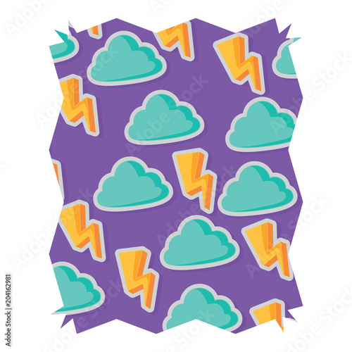 abstract frame with clouds and lightning pattern over white background, colorful design. vector illustration