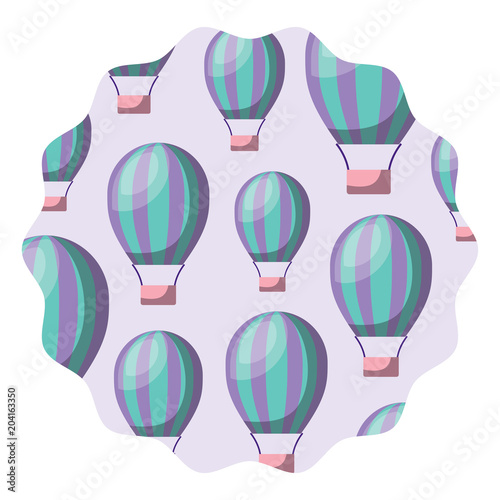 circular frame with hot air balloons pattern over white background, colorful design. vector illustration