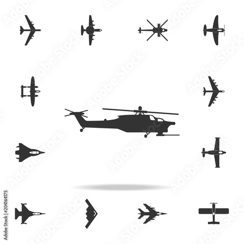 Fototapeta Naklejka Na Ścianę i Meble -  Military helicopter silhouette icon. Detailed set of army plane icons. Premium graphic design. One of the collection icons for websites, web design, mobile app