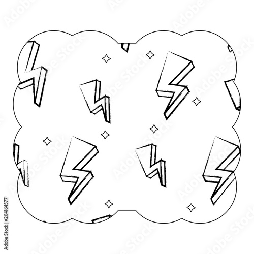 decorative frame with lightning pattern over white background, sketch design. vector illustration