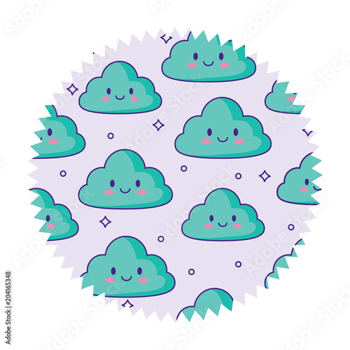 seal stamp with kawaii clouds pattern over white background, colorful design. vector illustration