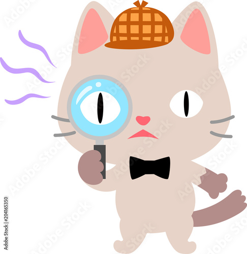 虫眼鏡をのぞき込む猫