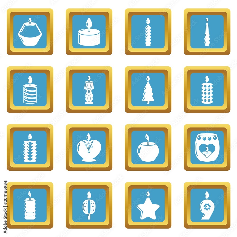 Candle forms icons set sapphirine square vector Candle forms icons set sapphirine square vector